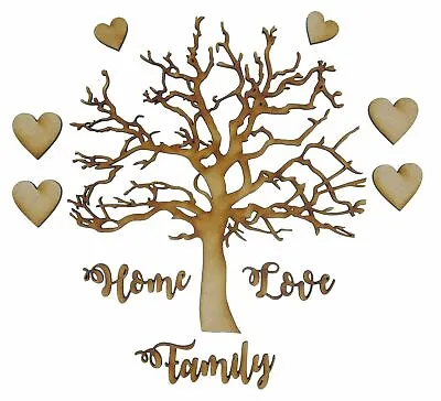Wooden Family Tree Frame Set Name Hearts Family Love Home Word Art Wall Art Oak • £7.95