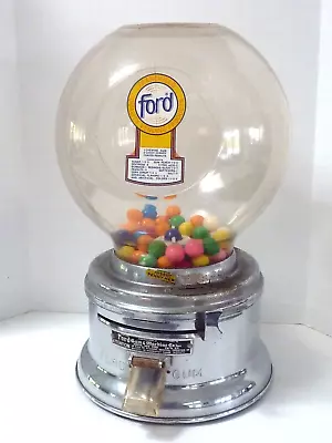 Vintage FORD  1 CENT GUMBALL MACHINE W/ Plastic Globe & Decal • $89.99