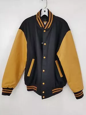 CAlogos Unisex Black Yellow Long Sleeve Snap Front Varsity Jacket Size Medium • $14.99