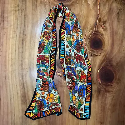 Vintage Laurel Burch 100% Silk Multi Colored  Scarf Rectangle Cards Art To Wear • $15.99