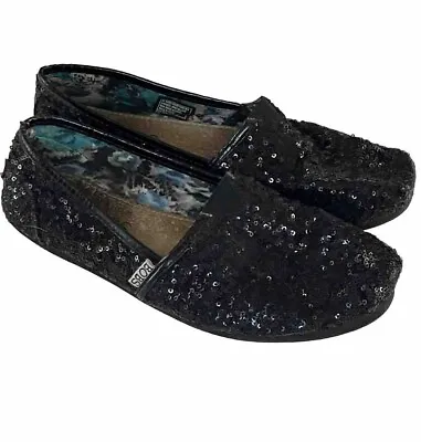 BOBS By Skechers Black Sparkle Sequins Flats Shoes Size 9 • $18