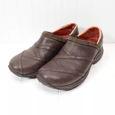 Merrell Encore Eclipse Smooth Bug Brown Leather Slip On Clogs Womens Size 8 • $13.83