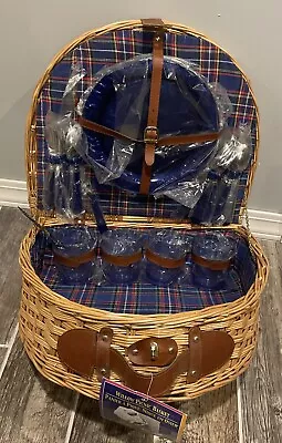 New! Vintage Picnic Basket Set For 4 Person With Leather Handle • $34.99