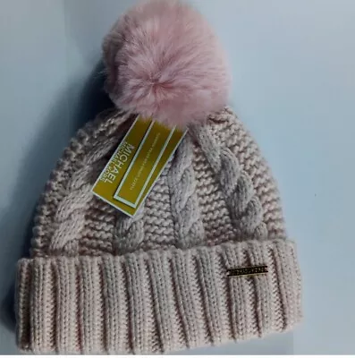 Nwt Michael Kors Faux Fur Cable Knit Fleece Lined Pom Pom Beanie Hat Pale Pink • $15