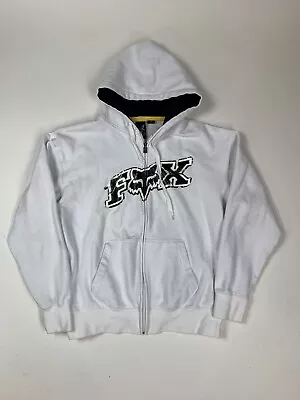 Vintage Fox Racing Hoodie Mens XL White Sweatshirt Motorcross Y2K Full Zip Retro • $34.95