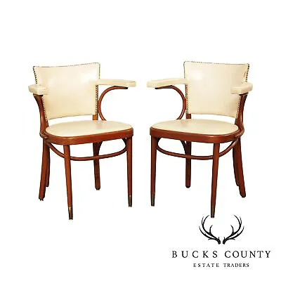 Thonet Mid Century Art Deco Style Pair Bentwood Armchairs • $695