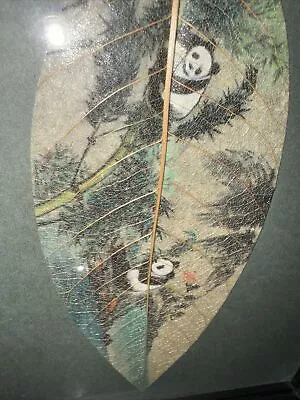 Vintage Chinese Leaf Vein Painting Pandas • $12.99