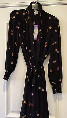 Cabi Divine Dress Size Medium Black Floral Wrap #4391 Lush Horizons NEW With Tag • $54