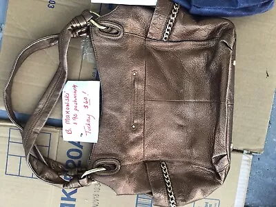 B. Makowsky Bernie Tan Leather Buckle Front Double Strap Shoulder Bag • $23