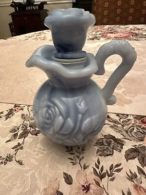 Vintage 1978 Avon Blue Milk Glass Victorian Style Pitcher Perfume Bottle EUC • $15