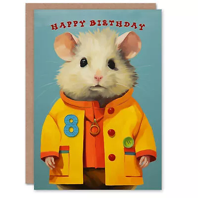 8th Birthday Greeting Card Cute Mouse In Raincoat Kids Age 8 Year Old Child • £4.42