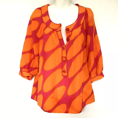 MARIMEKKO For H&M Orange Pink Printed Cotton Silk Blouse Top Shirt Size US 4 • $22