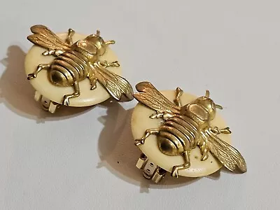 Vintage MID CENTURY CUSTOM Large BUMBLE BEE Gold Plated Clip On Earrings • $100