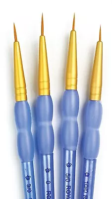 4 Extra Fine Detail Gold Taklon Artist Paint Brush Set Watercolour Acrylic Rc203 • £4.95