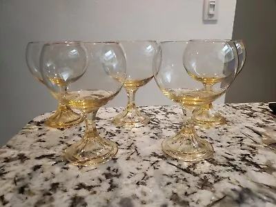 (5) MAGNUM WINE GLASSES 16 OZ Fostoria Crystal YELLOW MISTY Set2 UV Glow Cadmium • $129.95