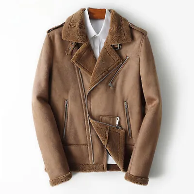Sheepshear Fur All-in-one Men's Short Motorcycle Casual Jacket Leather Coat Fur • $182.33