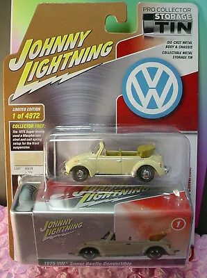 Johnny Lightning 1975 VW SUPER BEETLE CONVERTIBLE 1✰Ivory Volkswagen✰STORAGE TIN • $14.75