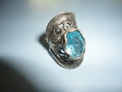 Vintage Israel Sterling Ring With Simulated Aquamarine • $34.99