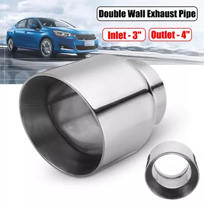 Universal Stainless Steel Exhaust Tip Double Wall Round Slant 3  Inelt 4  Outlet • $29.99