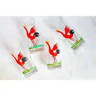 FOUR 1950s Vintage Federal Glass Mid Century Crowing Rooster Cocktail Glasses • $38
