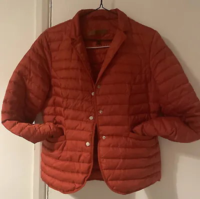 Massimo Dutti Puffer Jacket Coat Coral Size M Excellent Condition 90% Feathers • £40