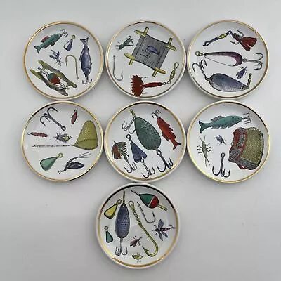 7PC Piero Fornasetti Fishing Lure Coasters. HTF. ORIGIN La Pesca Italy - No Box • $594.95