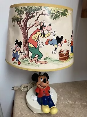 Vintage Disney Mickey Mouse Figurine Portable Table Side Nursery Room Lamp • $25