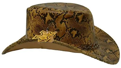 £17.95 • Buy Snake Print Real Leather Aussie Style Bush Hat Burmese Python Cowboy Cowgirl 
