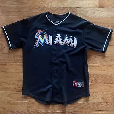 Majestic Miami Marlins Hanley Ramirez #2 Black Baseball Jersey Size L-XL • $32