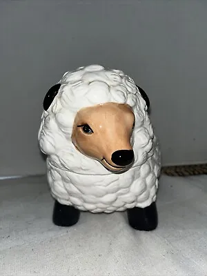 Vintage AMC NY Black White Lamb Sheep Ceramic Cookie Jar Canister No Sound. • $38