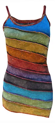 Womens Stonewashed Boho Colorful Summer Rainbow Sidecut Nepalese Strap Dress/Top • £19.99