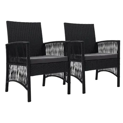 $186.03 • Buy Outdoor Furniture Set Of 2 Dining Chairs Wicker Garden Patio Cushion Black Garde