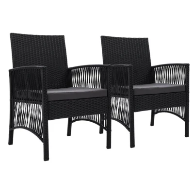 Outdoor Furniture Set Of 2 Dining Chairs Wicker Garden Patio Cushion Black Garde • $187.91