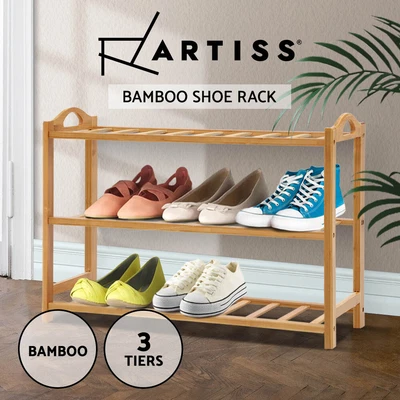 $29.95 • Buy Artiss 3 Tiers Bamboo Shoe Rack Cabient Storage Organiser Wooden Shelf Stand