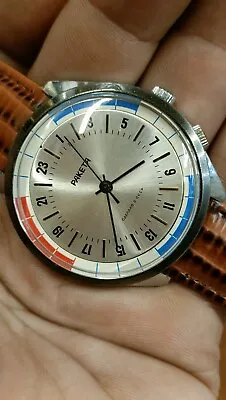 Authentic Raketa Russian 24 Hour Time Men's Manual Wind Rarest Used Silver Dial • £212.80