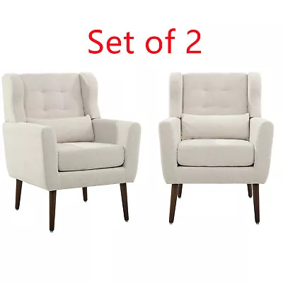 Modern Accent Chair Set Of 2 Armchair Upholstered Living Room Single Chair Wood • $329.99