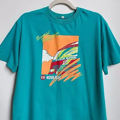 90s Vintage Nissan Diesel Graphic Tee Single Stitch Truck Ad Brand T-shirt • $25