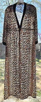 70s Vintage Long Robe~VANITY FAIR USA~Leopard Print Semi Sheer~42 Flat • $23