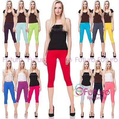 Cotton Yoga Gym Cropped Leggings 3/4 Summer Pants All Colours & Sizes  MIDL66 • £6.99