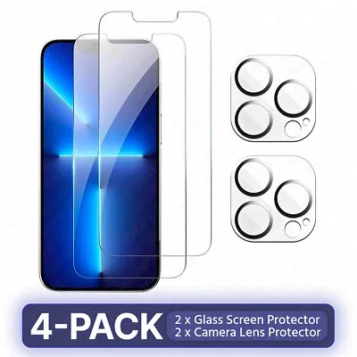 4 PACK Tempered GLASS Screen Protector Camera Lens Protector IPhone 14 13 12 11 • $4.49