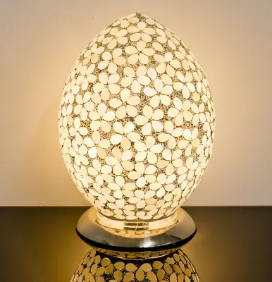 Opaque Flower Mosaic Tile Glass Egg Lamp Floral Egg Shaped Mood Bedside Lamp • £49.99