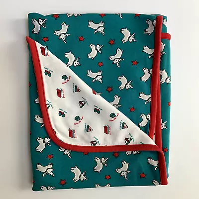 Vintage Gymboree Reversible Christmas Baby Blanket - Reindeer Penguin Blue Red • $69.99