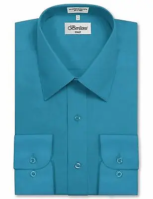 Berlioni Italy Men's Premium Classic French Convertible Cuff Solid Dress Shirt • $26.24