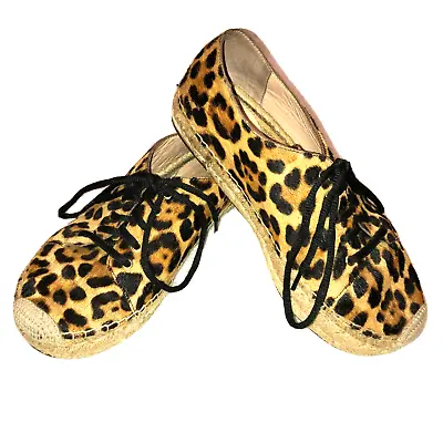 Calf Hair Leopard Print Espadrille Sneakers Sz 9 J.crew Leather Insole Womens • $19.64