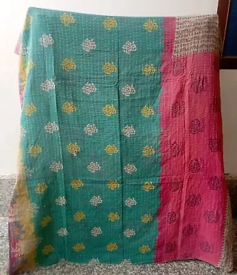 Vintage Indian Handmade Quilt Kantha Bedspread Throw Cotton Blanket Ralli Gudari • £21.65