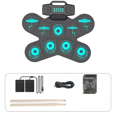 9 Pad Electronic Hand Roll Up Drum Kit With Drumsticks Foot Pedals • $119.99