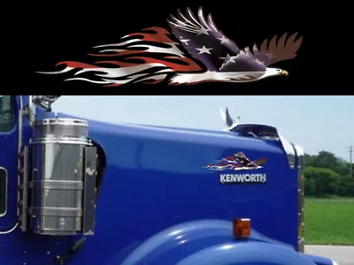 2 PATRIOTIC Flamed Eagle Decals For Mack Peterbilt Kenworth Freightliner Volvo • $26.95