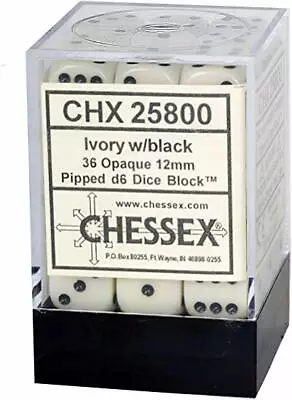 Chessex Opaque Ivory With Black 36 Dice Set - 6 Sided - 12mm D6 Dice Block • $6.95