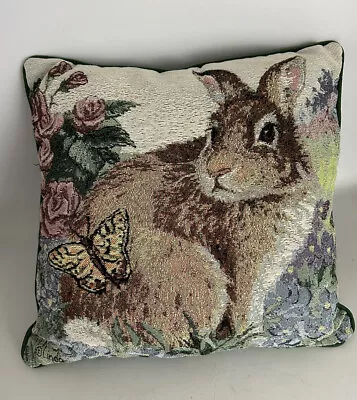 Linda Picken Tapestry Spring Bunny Rabbit Butterfly Pillow  15  X 15  • $19.99