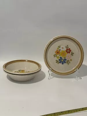 Set Of 3 MIKASA Floribunda Salad Plate & Bowls Multicolor Floral Stoneware • $20